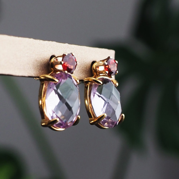 14KGF pierced earring with Garnet and Amethyst 第8張的照片