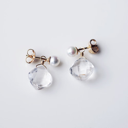 14KGF pierced earring with Crystal an pearl 第3張的照片