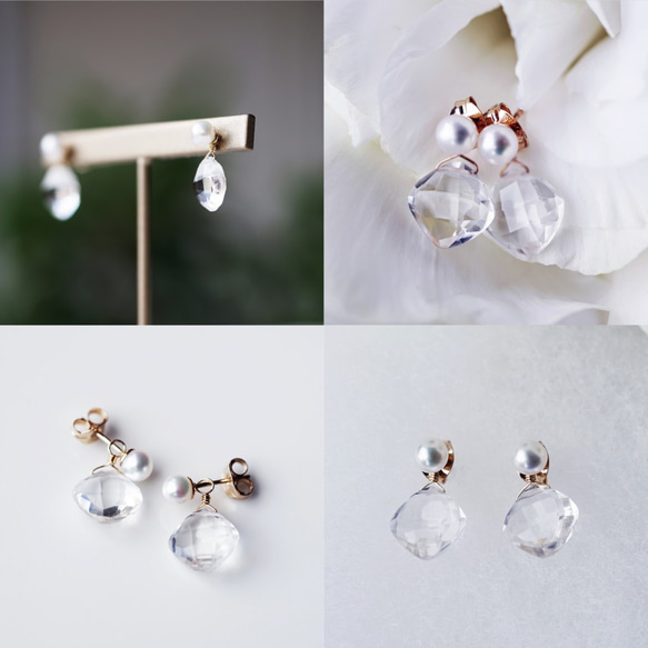 14KGF pierced earring with Crystal an pearl 第4張的照片