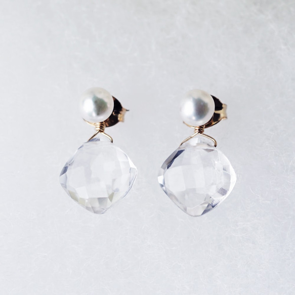 14KGF pierced earring with Crystal an pearl 第9張的照片