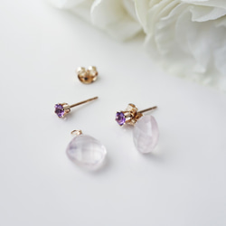 14KGF pierced earring with Amethyst and Rose quartz 第2張的照片