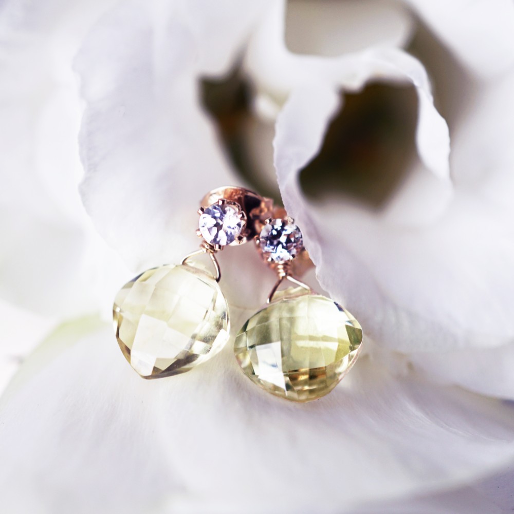 2Way★ホワイトトパーズとレモンクォーツのジュエルピアス　～Lemon tea