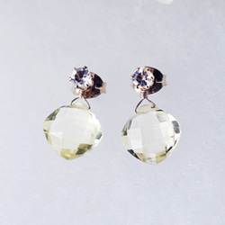 14KGF pierced earring with White topaz and Lemon quartz 第10張的照片