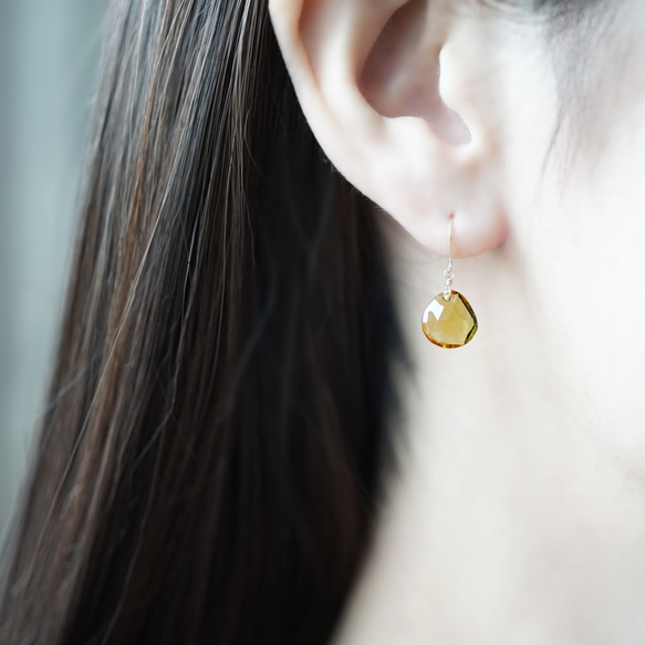 K18 pierced earring with whiskey quartz 第3張的照片