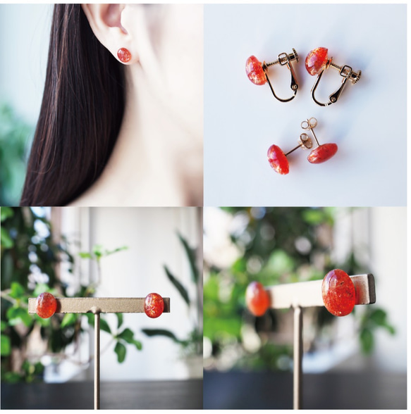 14KGF pierced earrings with Sanstone 第4張的照片