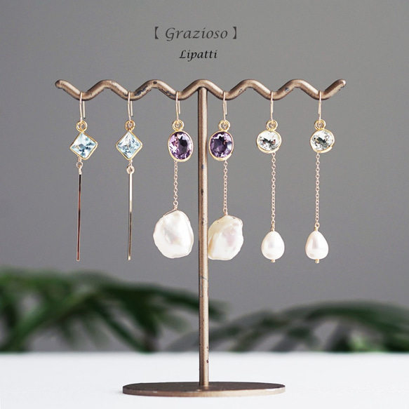 K18 Pierced earring with Amethyst and Pearl 第5張的照片