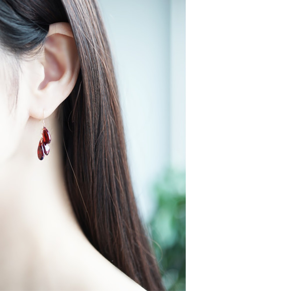 K18 Pierced earring with garnet 第3張的照片