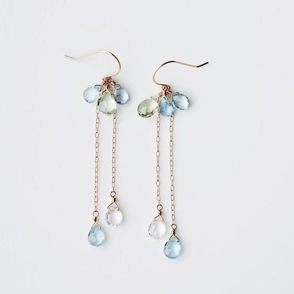 K18 pierced earring with Multi color Aquamarine 第1張的照片