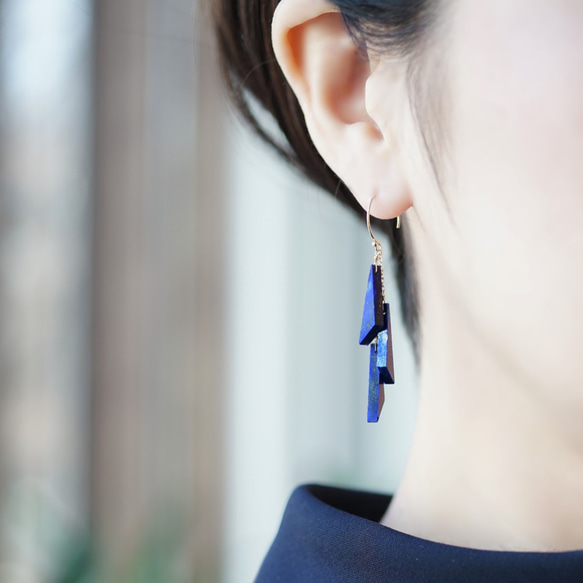 Outlet 14KGF pierced earring Lapis Lazuri. 第7張的照片