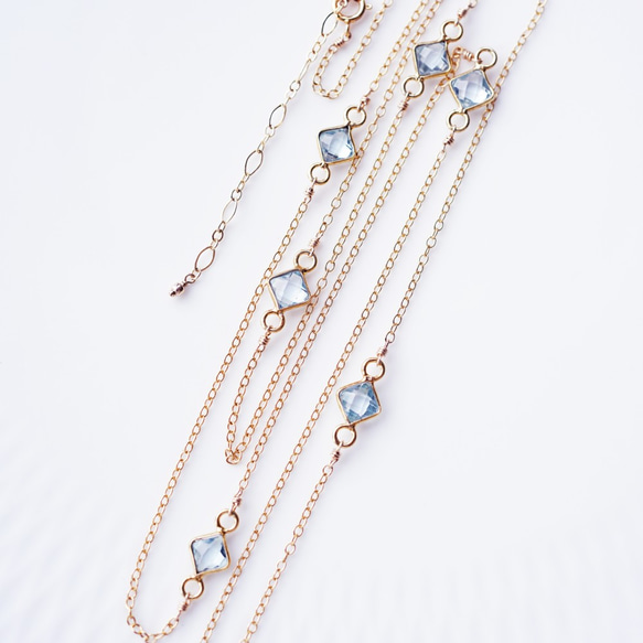 14KGF 95cm+5cm Necklace with Sky blue topaz 第3張的照片