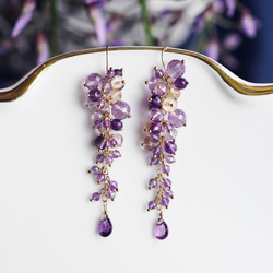 ☆14KGF 橢圓形切割紫水晶吊燈耳環 ~ 紫藤 第1張的照片