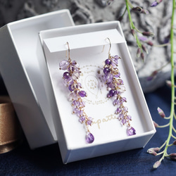 ☆14KGF 橢圓形切割紫水晶吊燈耳環 ~ 紫藤 第3張的照片