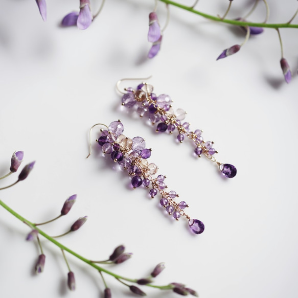 ☆14KGF 橢圓形切割紫水晶吊燈耳環 ~ 紫藤 第6張的照片