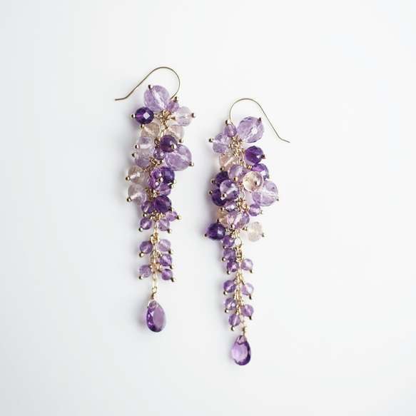 ☆14KGF 橢圓形切割紫水晶吊燈耳環 ~ 紫藤 第7張的照片