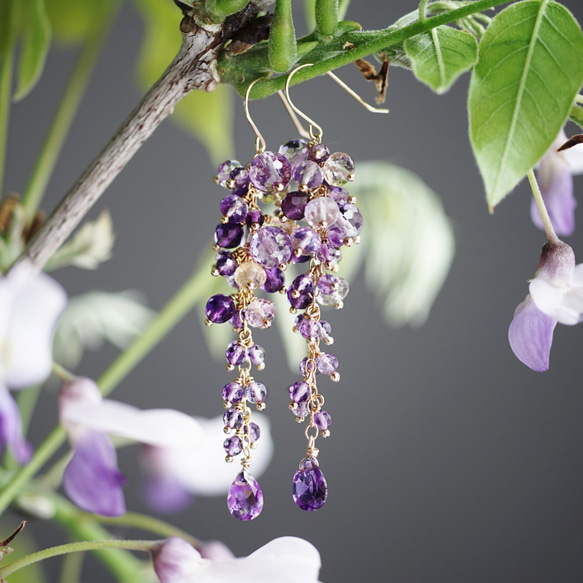 ☆14KGF 橢圓形切割紫水晶吊燈耳環 ~ 紫藤 第8張的照片