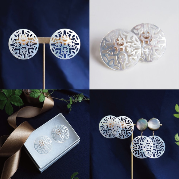 14KGF pierced earring with white shell. 第4張的照片