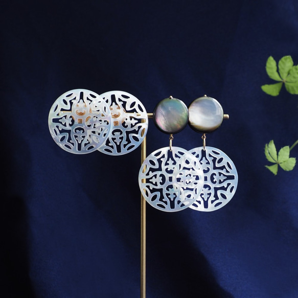 14KGF pierced earring with white shell. 第9張的照片