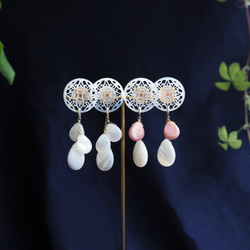14KGF pierced earring with White shell. 第10張的照片