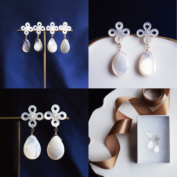14KGF pierced earring with White shell. 第3張的照片