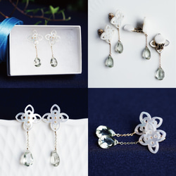 14KGF pierced earring with White shell/Green Amethyst. 第4張的照片