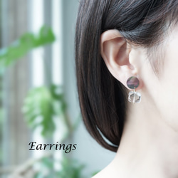 14KGF pierced earring with Black Shell/Crystal Quartzs. 第9張的照片