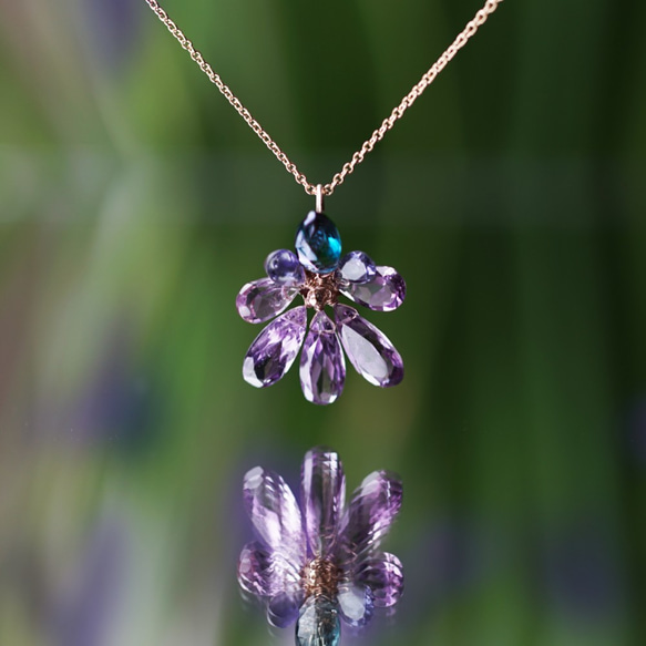 14KGF 45cm Necklace with Amethyst/Iris flower 第1張的照片