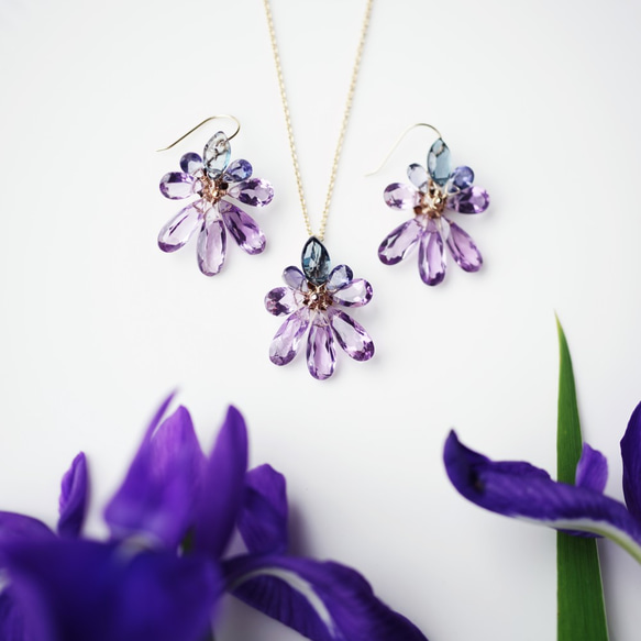 14KGF 45cm Necklace with Amethyst/Iris flower 第2張的照片