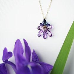 14KGF 45cm Necklace with Amethyst/Iris flower 第10張的照片