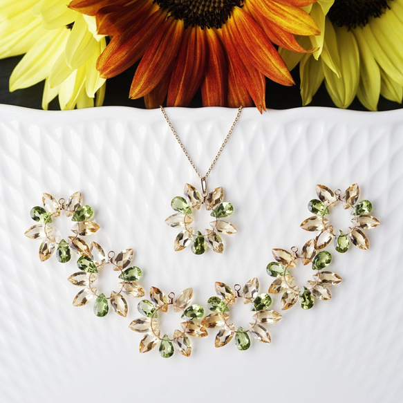 14KGF 45cm Necklace with Citrine and Pridot / Sunflower 第1張的照片