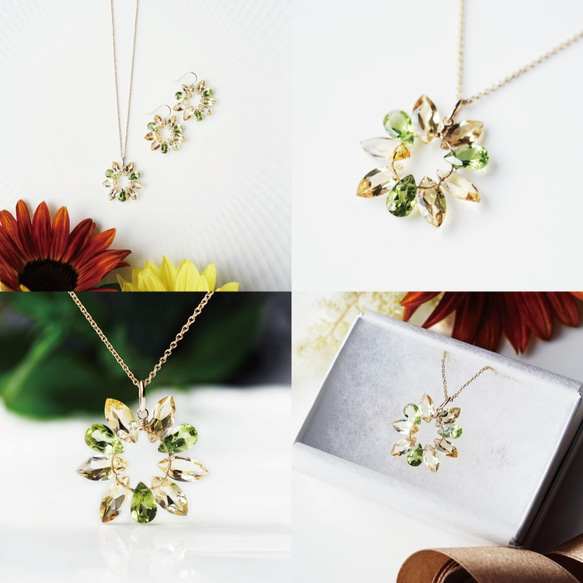 14KGF 45cm Necklace with Citrine and Pridot / Sunflower 第4張的照片