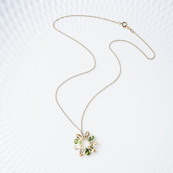 14KGF 45cm Necklace with Citrine and Pridot / Sunflower 第6張的照片