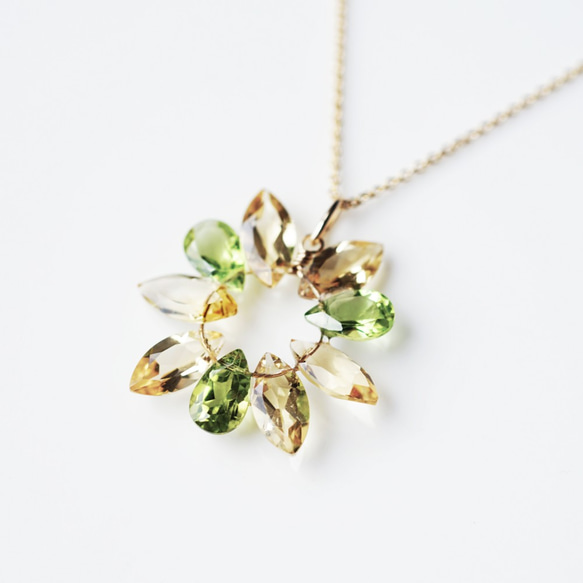 14KGF 45cm Necklace with Citrine and Pridot / Sunflower 第7張的照片