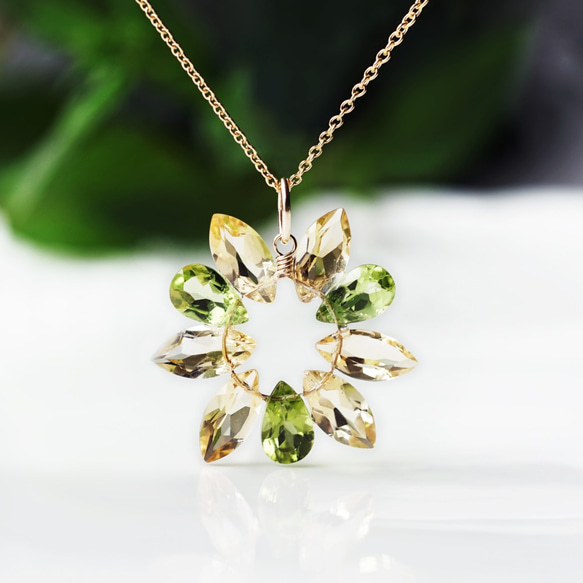 14KGF 45cm Necklace with Citrine and Pridot / Sunflower 第8張的照片