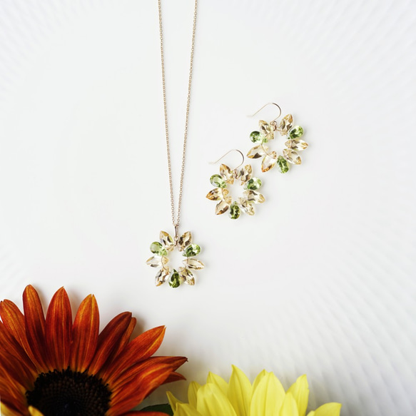 14KGF 45cm Necklace with Citrine and Pridot / Sunflower 第10張的照片