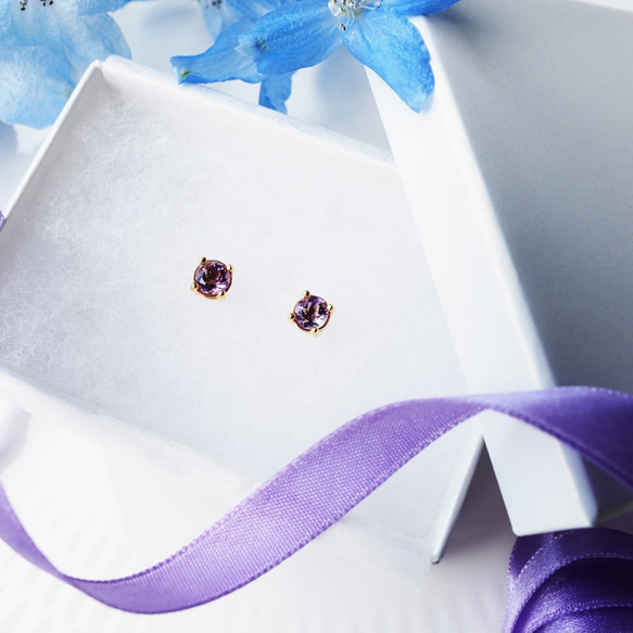 Silver925 K18 coating pierced earrings with Amethyst 第7張的照片