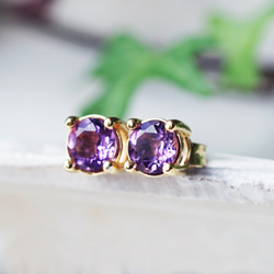 Silver925 K18 coating pierced earrings with Amethyst 第8張的照片