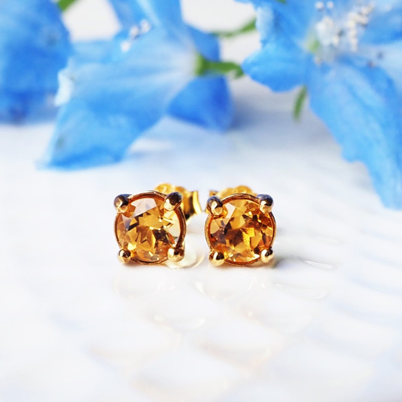 Silver925 K18 coating pierced earrings with Citrine 第1張的照片