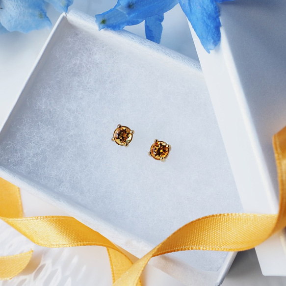 Silver925 K18 coating pierced earrings with Citrine 第8張的照片