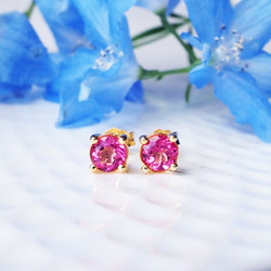 Silver925 K18 coating pierced earrings with Pink Topaz. 第1張的照片