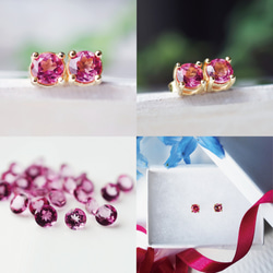 Silver925 K18 coating pierced earrings with Pink Topaz. 第4張的照片