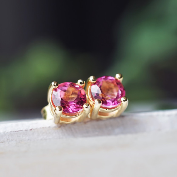 Silver925 K18 coating pierced earrings with Pink Topaz. 第7張的照片