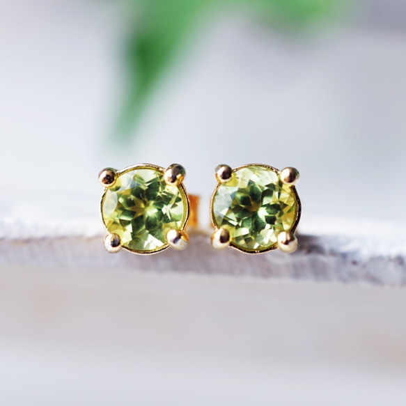 Silver925 K18 corating pierced earrings with Peridot 第1張的照片