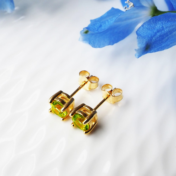 Silver925 K18 corating pierced earrings with Peridot 第7張的照片