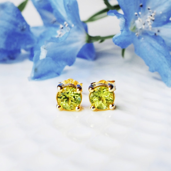 Silver925 K18 corating pierced earrings with Peridot 第8張的照片