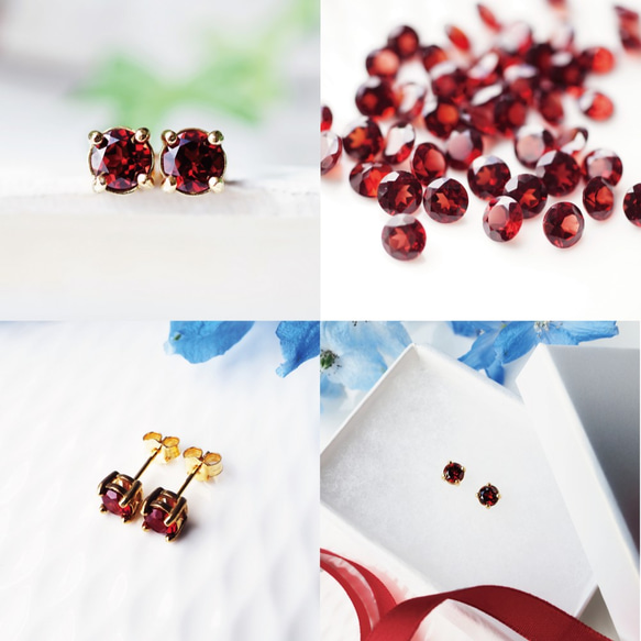 莫三比克圓形切割5毫米石榴石爪鑲耳環 - Joelle 第4張的照片