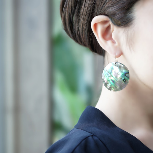 14KGFアバロンシェルのコインピアス ～Muse ピアス（フック・チェーン