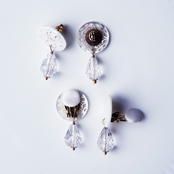 14KGF pierced earring with quartz and shell. 第2張的照片