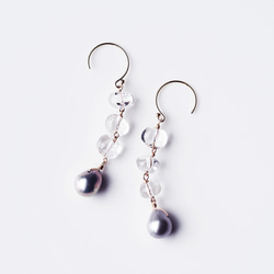 OUTLET☆14KGF pierced earring with pearl and quartz. 第1張的照片