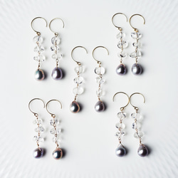 OUTLET☆14KGF pierced earring with pearl and quartz. 第2張的照片