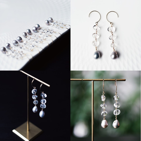 OUTLET☆14KGF pierced earring with pearl and quartz. 第5張的照片